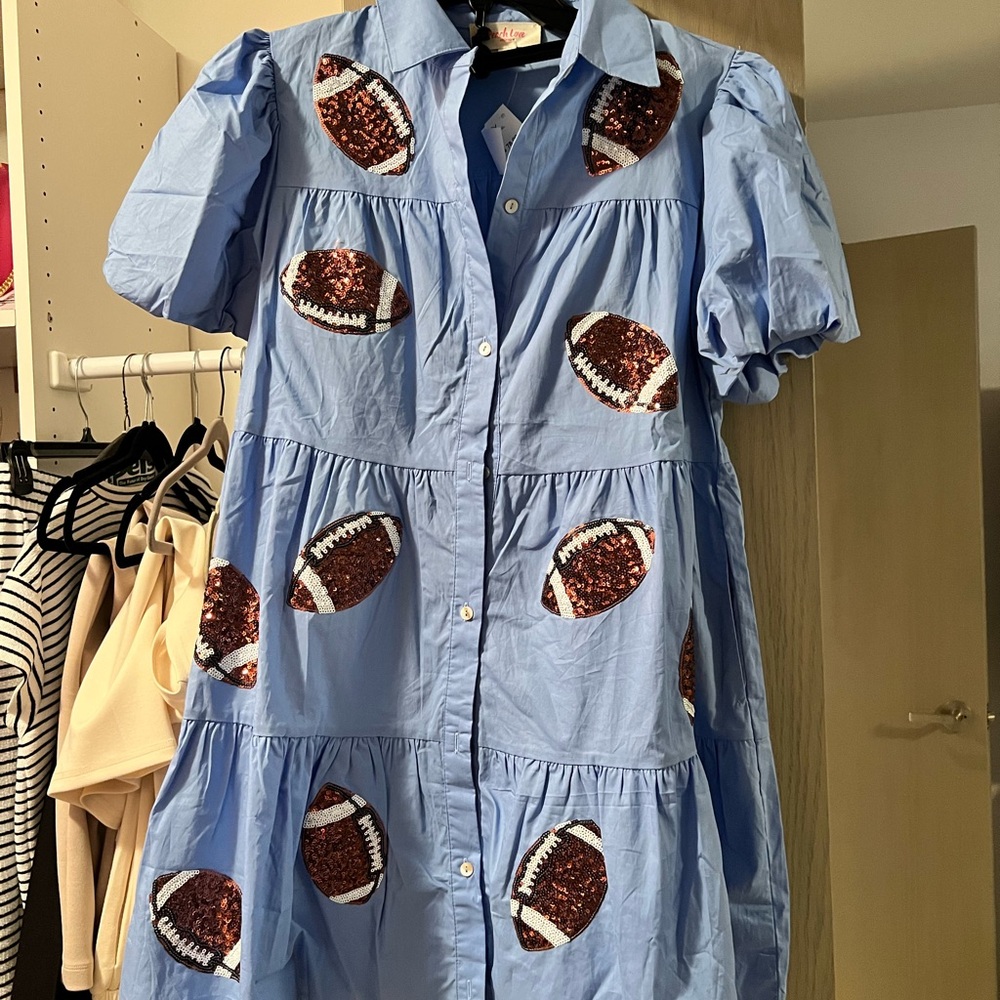 Peach love sequin football dress size small new with tags